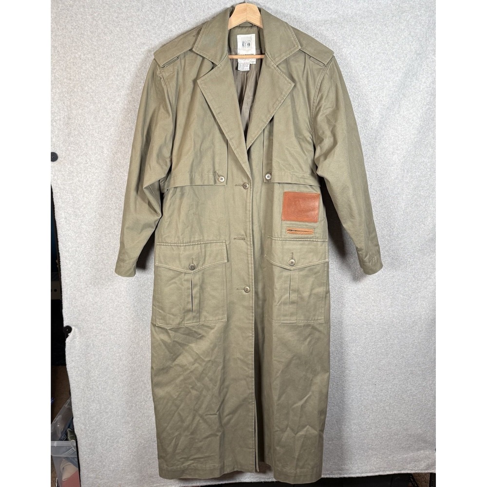 Vintage 80s TOGETHER Military Trench Coat Khaki Green Duster Jacket Trench L-XL